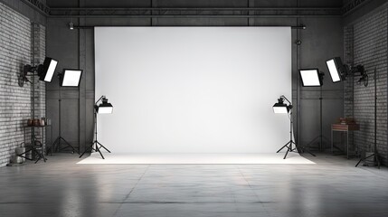 Studio - Modern Film Studio with white Screen. 3D rendering - obrazy, fototapety, plakaty