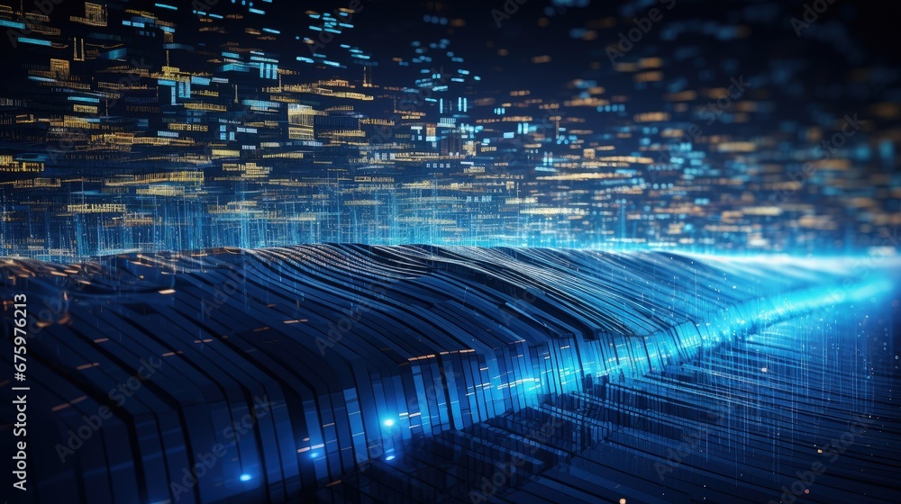 Leinwandbilder cyber hi-tech. futuristic big data stream. motion of digital data flow. data transmission channel 3d