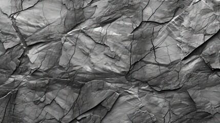 Black white. Rock texture. Cracked mountain surface. Close-up. 3d. Light gray stone granite basalt background for design. Wide banner. Panoramic. Natural.