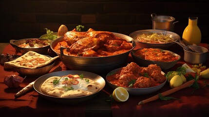 Assorted Indian Non Vegetarian food recipe served in a group. Includes Chicken Curry, Mutton...