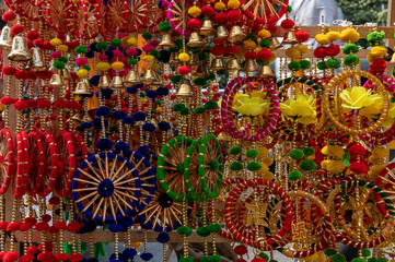 Fototapeta na wymiar Mumbai , India - 9 November 2023, Home decoration items souvenir for sale during diwali festival time at malad west Mumbai India