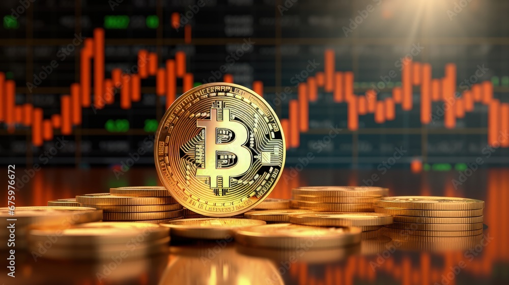 Poster bitcoin with trading graph, financial investment concept can be use as background