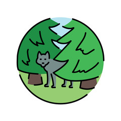 Wolf in the forest color line icon. Wild forest canine animal.