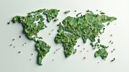 Foto op Canvas International Earth Day 3d illustration Banner of green paper cut world map. Recycled paper cutout for save the planet concept. World Map Green Planet Earth Day or Environment day Concept. © HN Works