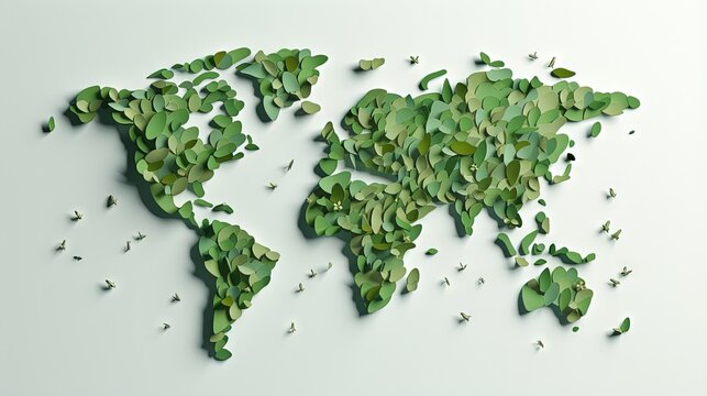 Fototapeta International Earth Day 3d illustration Banner of green paper cut world map. Recycled paper cutout for save the planet concept. World Map Green Planet Earth Day or Environment day Concept.