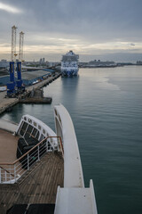 Ultra modern Norwegian cruiseship cruise ship liner in port of Southampton, Britain