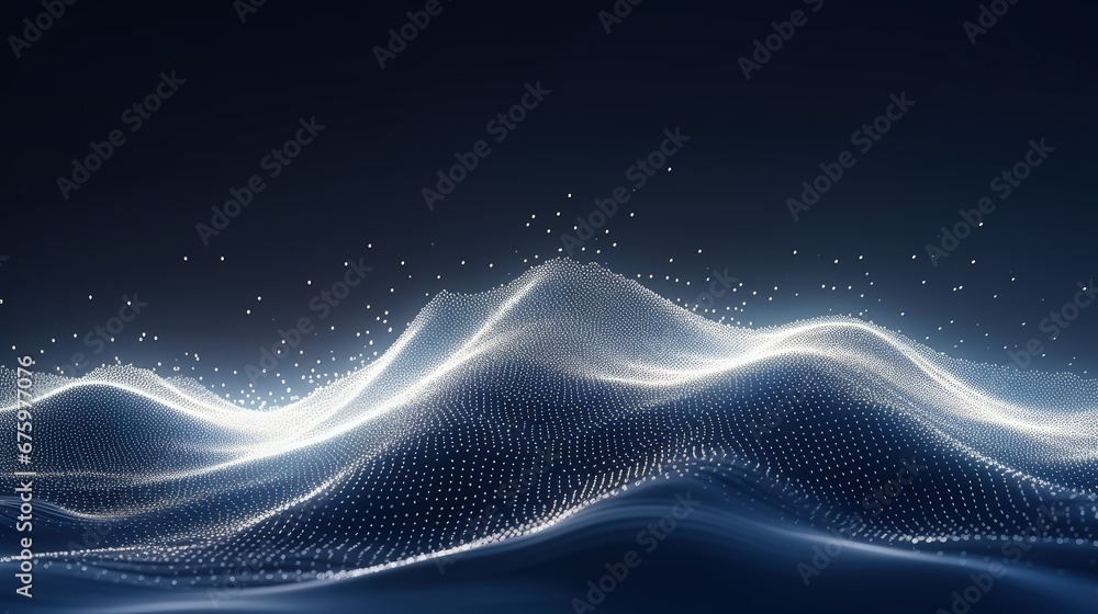 Aufkleber Digital dynamic wave of particles. Abstract white futuristic background. Big data visualization. 3D rendering.