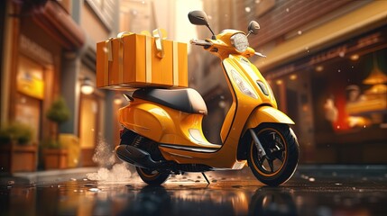 3D online express delivery service concept, fast and safe response by scooter, parcel pickup, delivery, online delivery service, 3D illustration .V.