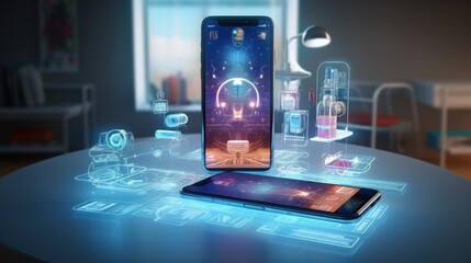 Telemedicine and Virtual Healthcare Concept - Mobile Device with Digital Healthcare Provider and Healthcare-related Apps and Functions - 3D Illustration - obrazy, fototapety, plakaty
