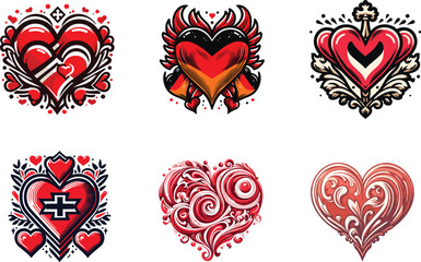 vintage style patterned heart red vector design.