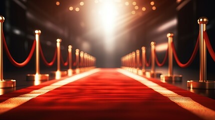 Disfocus of the red carpet in the award ceremony theme creative. background for success business concept - obrazy, fototapety, plakaty