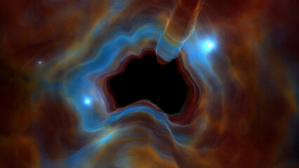 Abstract Fantasy Blue Brown Shine Mainland Australia Map Shape Tunnel Space Nebula Clouds With Light Stars Background