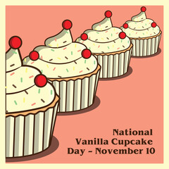 National Vanila Cupcake day November 10, Vector design 