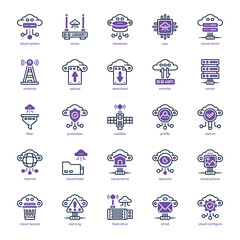 Cloud System icon pack for your website design, logo, app, and user interface. Cloud System icon dual tone design. Vector graphics illustration and editable stroke.