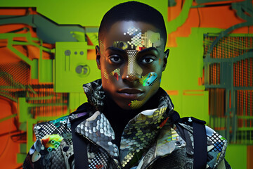 Generative ai young  black, man, visionary wearing in the latest fashion of his era