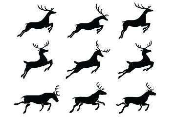 silhouette of deers, christmas reindeers - obrazy, fototapety, plakaty