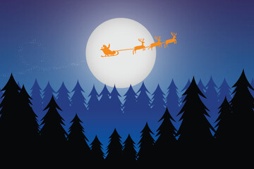 Santa Claus riding sleigh pulled by reindeers