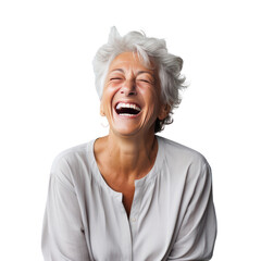 portrait of a senior woman, Happy old woman of a smiling on transparent png. 
