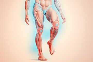 3D illustration of male leg muscles system anatomy