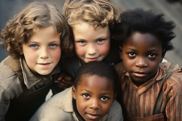 Obraz premium Group of children making selfie, looking into camera.