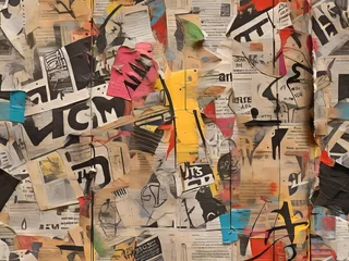 Tuinposter collage de recortes de periódicos o revistas, fondo grunge colorido con graffiti © karloss2006