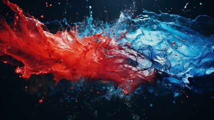 A Cosmic Dance of Colors, Red and Blue Hues Clashing in Abstract Harmony