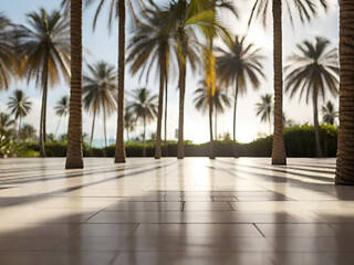 Floor and background of palm trees have light shadows.