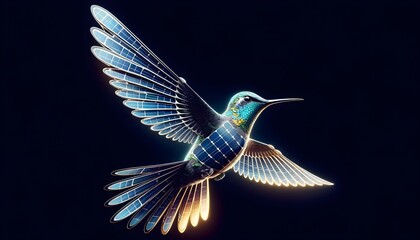 Obraz premium Illuminated Solar Panel Wings on Hummingbird in Flight