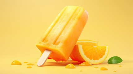  a popsicle with a slice of orange sitting on top of it next to a half of a grapefruit.  generative ai