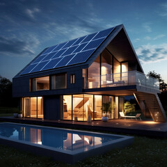 Eco-Friendly Living: Solar Panels on a Modern House. Ai generative