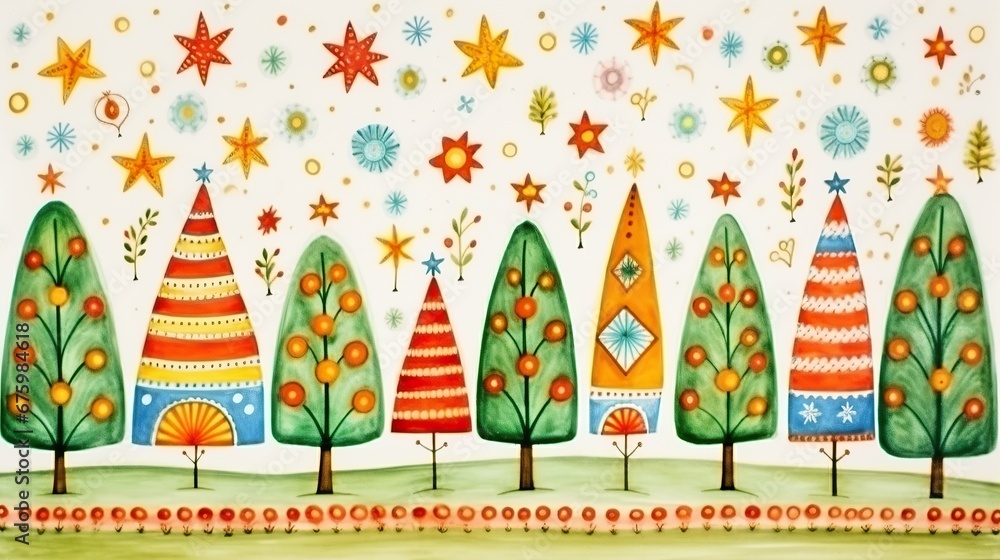 Sticker Christmas banner with christmas trees 