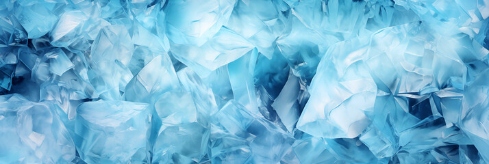 Blue ice texture. Banner image. AI generated content.