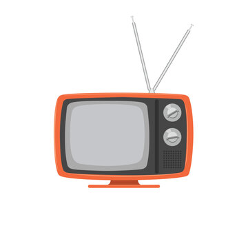 Vintage TV 70s illustration flat vector isolated on white background. Element for history of TV concept and World television day