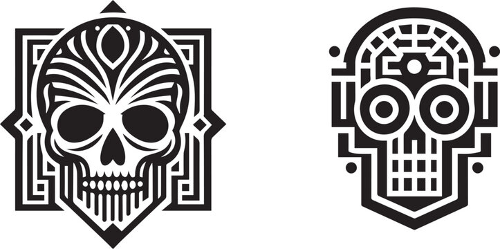 Art Deco skull black and white, Mordan vector design.