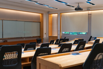 School lecture classroom without students and teacher.