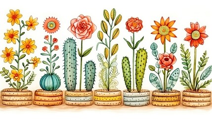 cactus and succulents set  pattern background