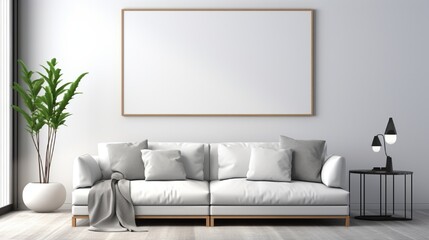 Mockup poster frame on the wall of living room. Luxurious apartment background with contemporary design. Modern interior design. 3D render, 3D illustration