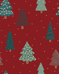 Seamless pattern with Christmas trees, vector. Can be used for printing on fabric, wrapping paper, postcards.