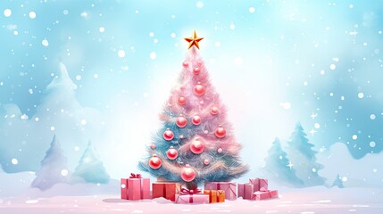  a christmas tree with presents in front of it and a star on top of the top of the christmas tree.  generative ai