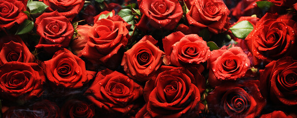 Red Roses are Timeless Symbols of Love and Romance, Ideal for Valentine's Day and Love, 
Perfect for a Wedding and Celebration Celebrating Love and Affection, and Close-Up of Fresh - obrazy, fototapety, plakaty
