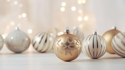 Christmas Ornaments on Bright Silver Background: Festive Holiday Decorations in Red & White | Shiny Baubles, Glitter, Joy