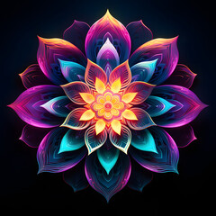 Mindful Blossom: Lotus Mandala Illuminated in Bright Vibrant Colors - Spiritual Meditation 