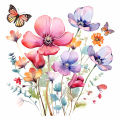 flowers and butterflies Watercolor clipart