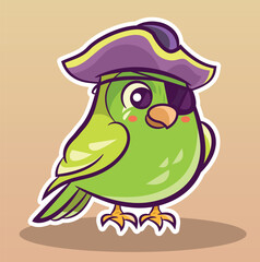 Cute Pirate Parrot,green parrot with pirate eye patch,illustration,vector sticker.