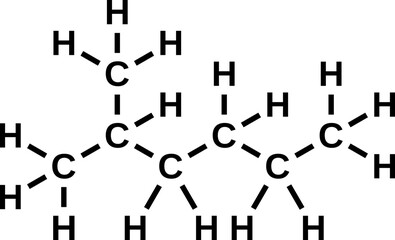 Isoheptane structural chemical formula. 2-methylhexane, heptane isomer vector illustration 