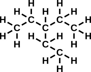 3-ethylpentane structural chemical formula, heptane isomer vector illustration