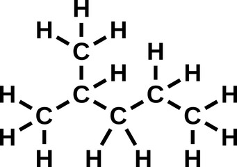 Isohexane structural chemical formula. 2-methylpentane, hexane isomer vector illustration 