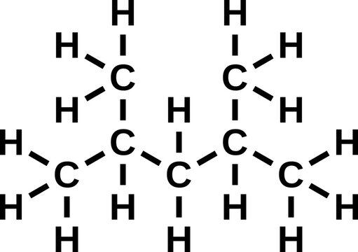 2,4-dimethylpentane structural chemical formula, heptane isomer vector illustration