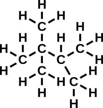 2,2,3-trimethylbutane structural chemical formula. Triptane, heptane isomer vector illustration