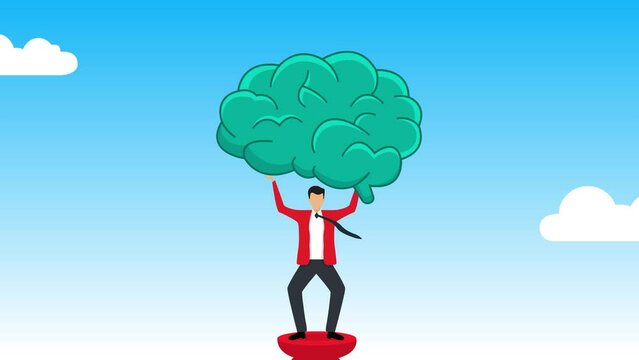 Businessman holding big brain, self improvement, personal development or growth mindset, extra ordinary man, learning new skills or knowledge concept